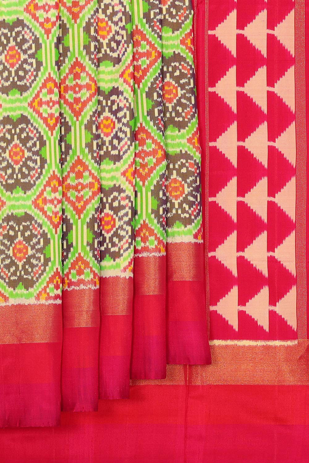 Image of Pochampally Silk Ikat Green Saree